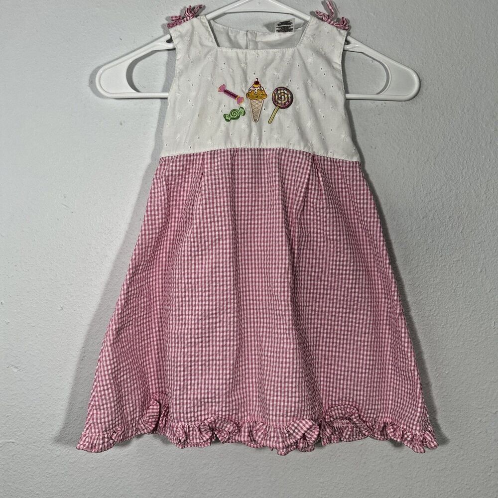 Vtg Fisher Price Dress Kids 3T Pink‎ Ruffle Trim Sleeveless Gingham Seersucker